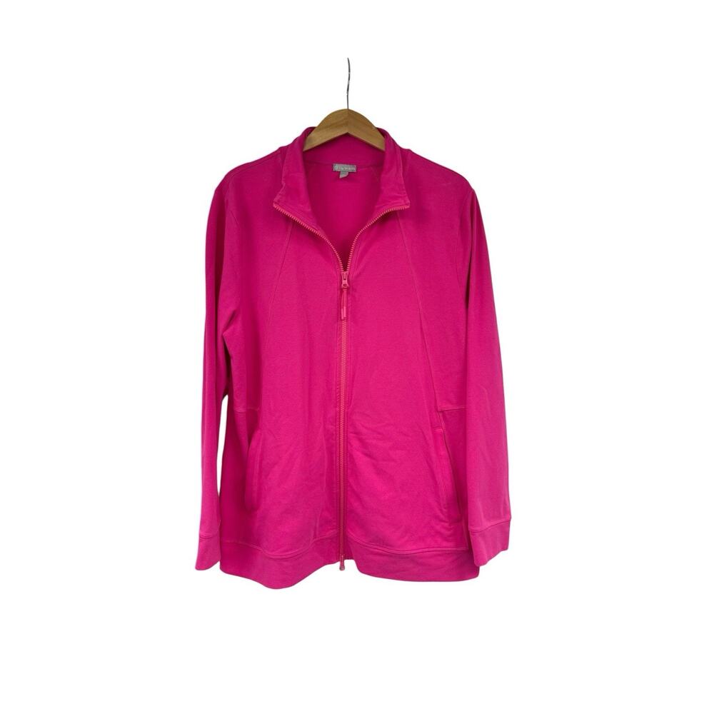 T By Talbots Hot Pink Full Zip Cotton Blend Jacket Activewear Womens Xl